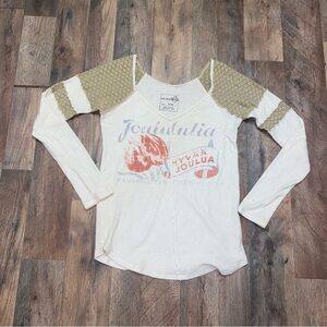 Free People White and Beige Long Sleeve Top